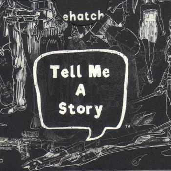Tell Me a Story A black background with various chalk drawings behind a speech bubble with the game title "Tell Me a Story"