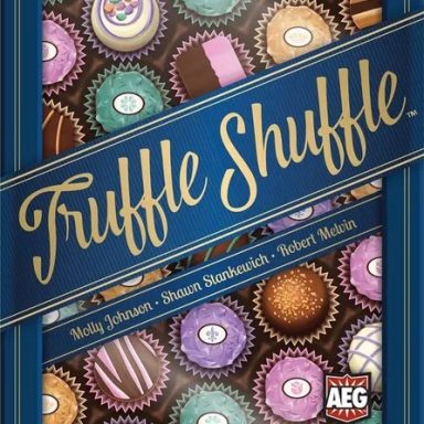 Truffle Shuffle Brown, pink, purple, green, and yellow truffles in a blue box with the game title "Truffle Shuffle" diagonally