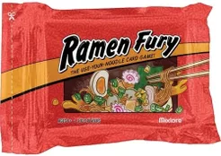 Ramen Fury* A red ramen package with cartoon chopsticks and ramen toppings with the game title "Ramen Fury."