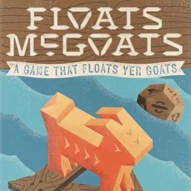 Floats McGoats A stylized orange goat figure floats on boards among stylized waves with the game title "Floats McGoats" overhead on a woodgrain background