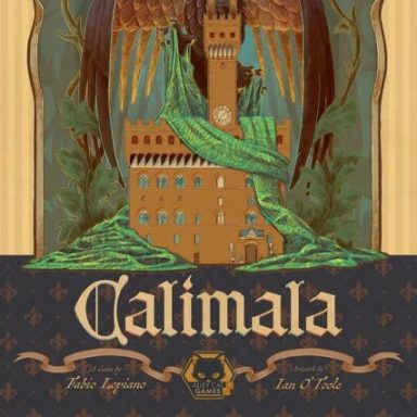 Calimala A tapestry-like image of a castle standing among hills.