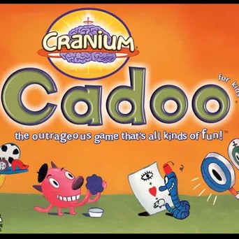 Cranium Cadoo Cartoon characters inspect things under the game title Cranium Cadoo