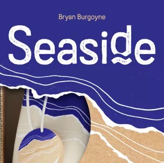 Seaside* A stylized beach with a cutaway section showing a canvas bag with a wooden tag under the game title "Seaside."