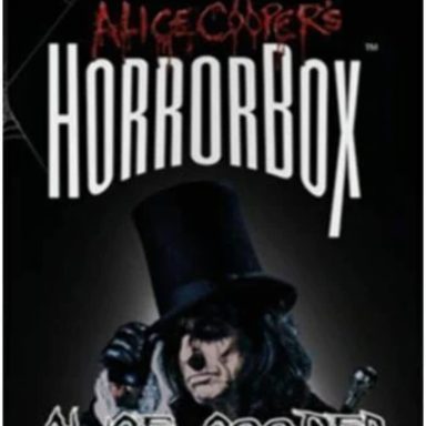 Alice Cooper's Horrorbox Alice Cooper tips his stovepipe hat below the game title Alice Cooper's Horrorbox.