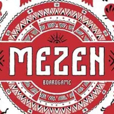 Mezen A red, black, and white circle of geometric patterns surrounds the game title "Mezen"