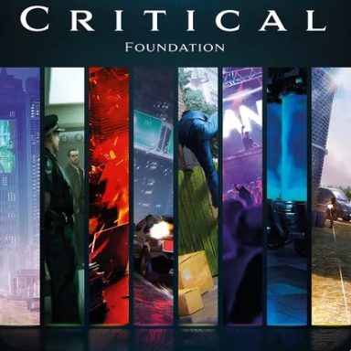 Critical Foundation: Season 1 Multicolored stripes show slices of different sci-fi imagery under the game title Critical Foundation.