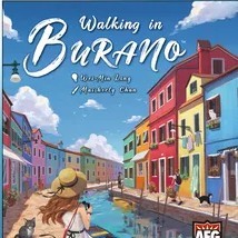 Walking in Burano Multicolored buildings line a canal as a woman in a sunhat takes a photo under a blue sky with the game title "Walking in Burano"