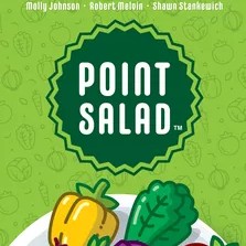 Point Salad* The game title "Point Salad" sits in a dark green starburst on a lighter green background with a cartoon bell pepper and cartoon lettuce