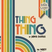 Thing Thing A stripe patter in red, yellow, green. blue, and dark blue goes down the left side and loops under the game title "Thing Thing"