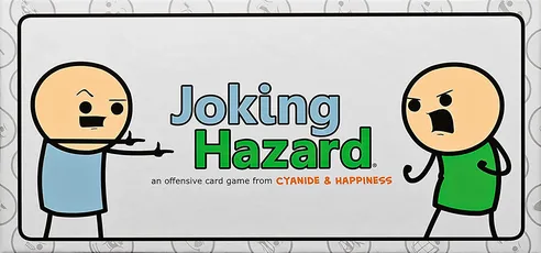 Joking Hazard* Two Cyanide and Happiness characters interact across the game title "Joking Hazard"