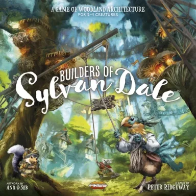 Builders of Sylvan Dale Woodland creatures work on a construction project involving ropes among mushroom houses on the trees.