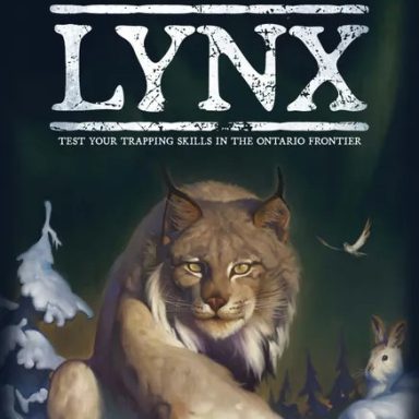 Lynx A lynx prowls between a snowy tree and a rabbit under the game title "Lynx" on a dark background